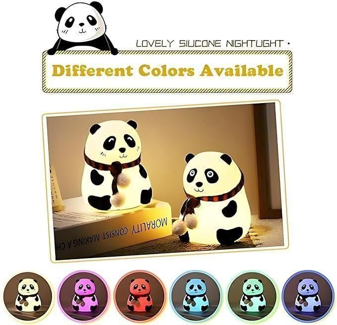 Cute Panda Night Lamp for Kids – Touch Sensor Silicone Bedside Light with 7 Colors