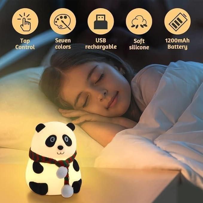 Cute Panda Night Lamp for Kids – Touch Sensor Silicone Bedside Light with 7 Colors